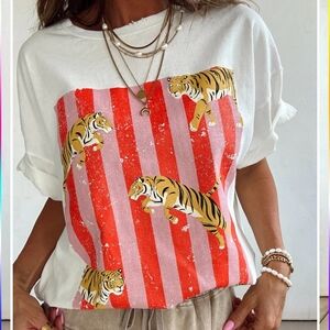 Bold Red and White Tiger Print Women's Top